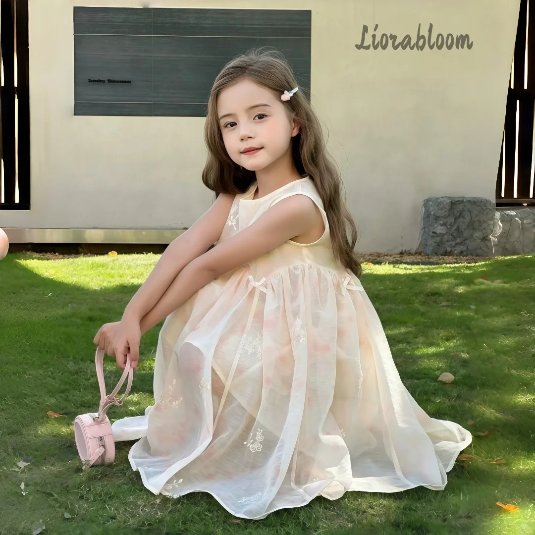 Pale Yellow Printed Dress Girls' Everyday Dresses Elegant Evening Gowns Designer Flower Girl Dresses New Princess Party Dresses