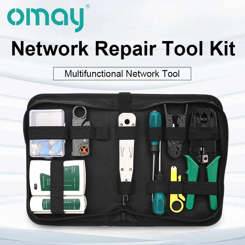 Network Repair Cable Tester Tool Kit 14Pcs/Set LAN Utp Screwdriver Wire Stripper RJ45 Connector Computer Crimper Pliers OMAY