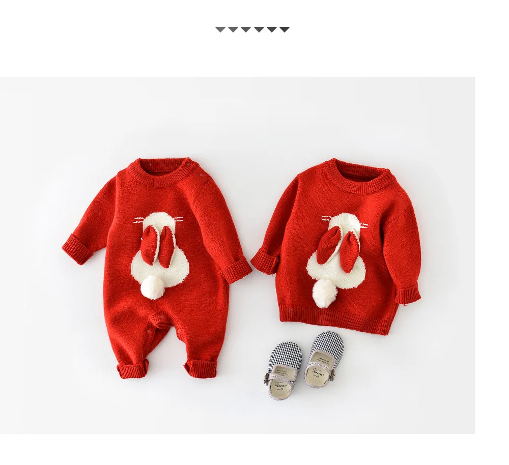 Autumn and Winter Newborn Bodysuit Rabbit Infant Long Sleeve Top Knitted Sweater Cotton Baby Clothes 2023