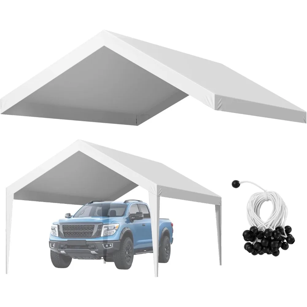 

12x20ft Portable Garage Canopy Cover, Waterproof UV-Resistant Car Shelter Tarp with Bungee Cords, White