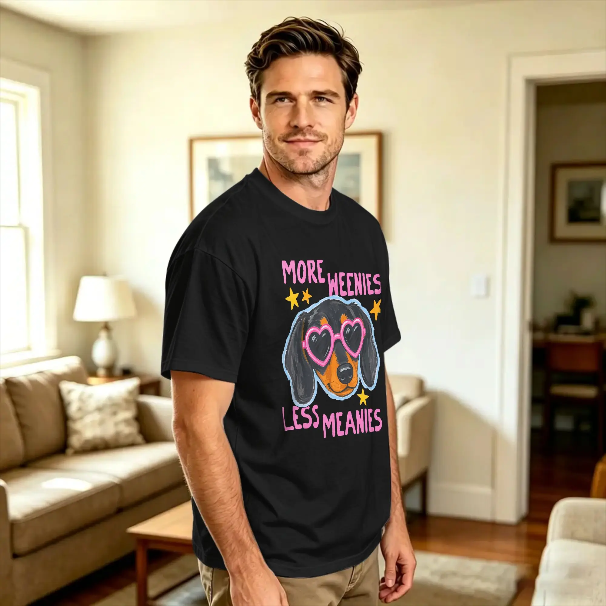 Cute More Weenies Less Meanies Funny Dachshund Dog Lover  T-Shirt Summer  Vintage T Shirts Cotton Popular Tee Shirt For Adult