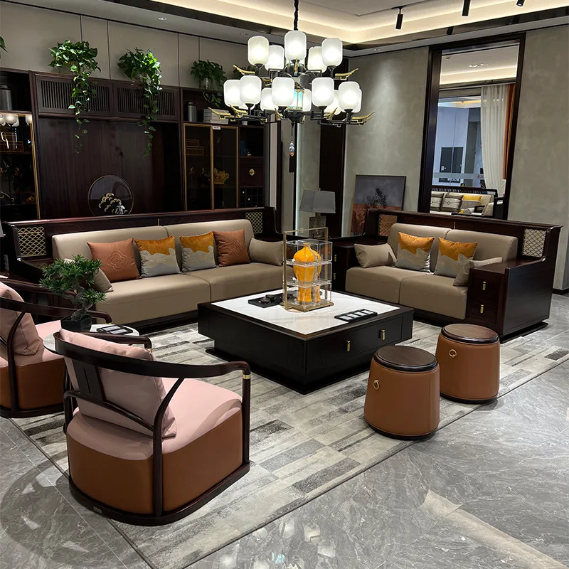 

Yisumu new Chinese-style solid wood sofa combination modern light luxury villa large apartment living room black sandalwood furn