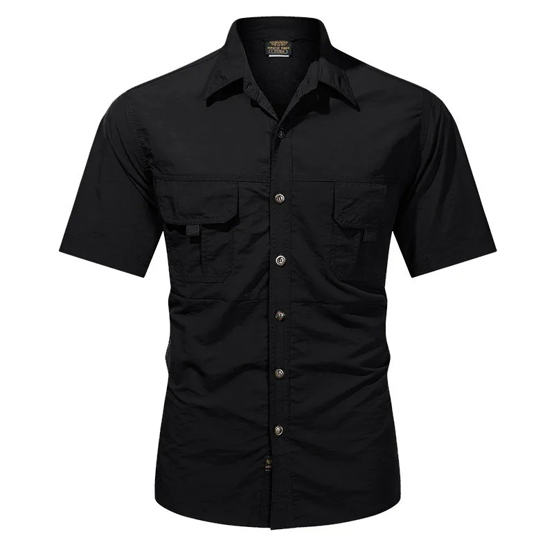 قميص صيفي بأكمام قصيرة للرجال قميص فضفاض خارجي بوصة قميص كاجوال لتسلق الجبال رفيع