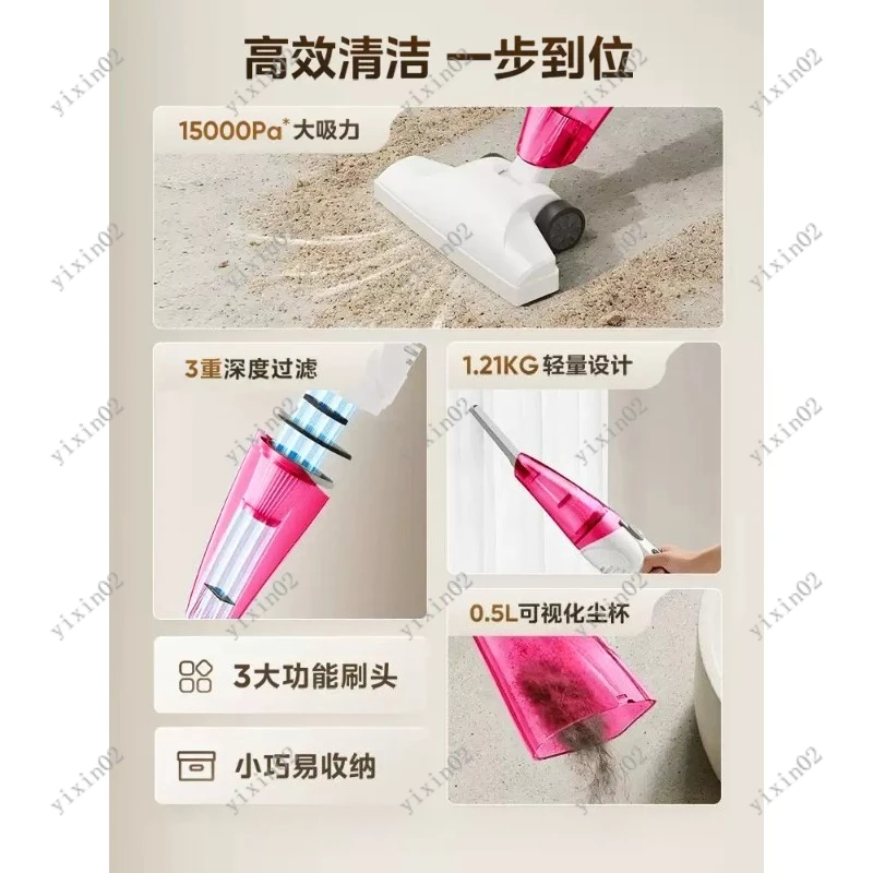 Handheld Vacuum Cleaner 3-Layer Filter System Fine Spare Filter One-Button Control Push Rod Design for Home Cleaning