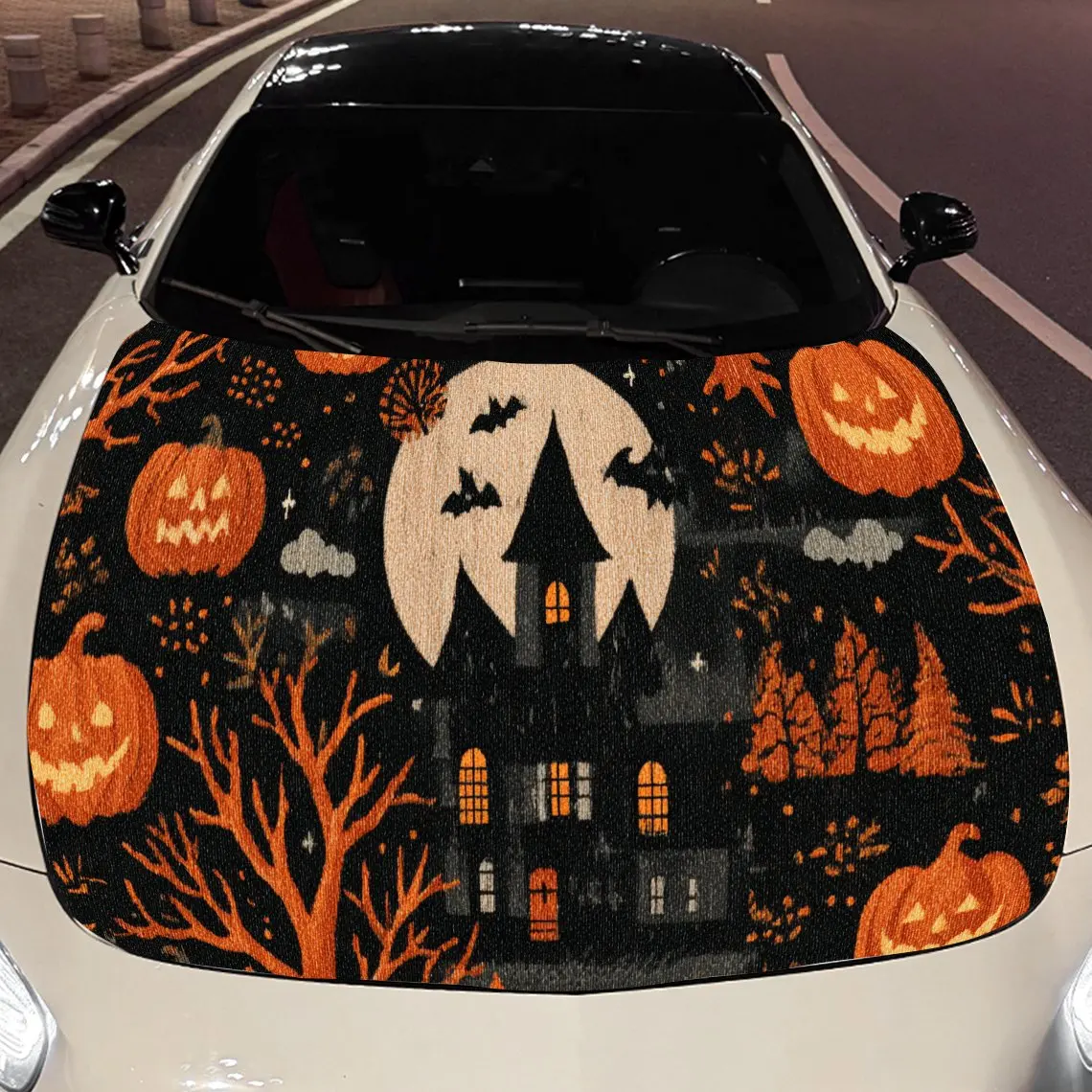 

Old - fashioned Halloween Haunted House Car Engine Hood Sticker, Auto Vinyl Wraps, Waterproof Self-adhesive Vehicle Decal, Durab