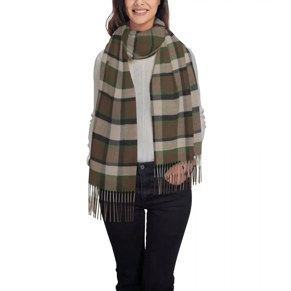 Luxury Westy Tartan Beige Plaid Tassel Scarf Women Winter Warm Shawls Wraps Ladies Geometric Gingham Scarves