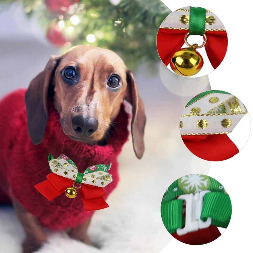 

Pet Collar Adjustable Cat Dog Bowknot Bell Christmas Cartoon Design Cute Decorative Kitten Puppy Neckwear Soft Durable