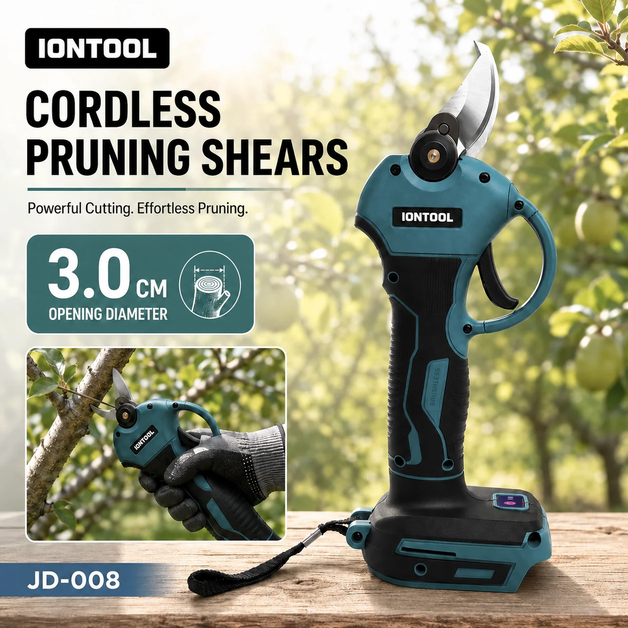IONTOOL Blue Cordless Electric Scissors 3.0cm Opening for Garden Branch Cutting and Home DIY Pruning Use Bare Unit