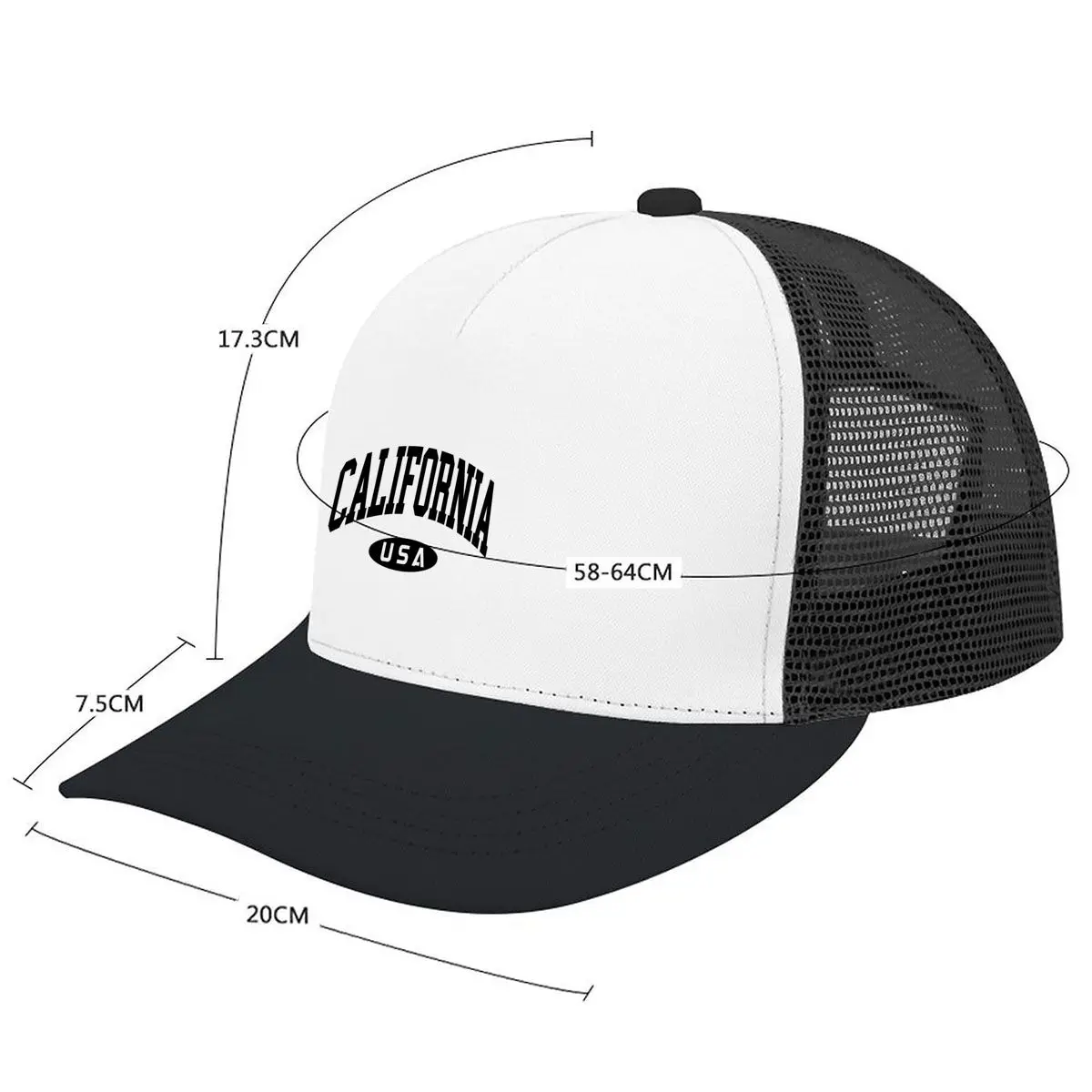 California USA Collegiate Arch Oval Typography Mesh Baseball Cap Casual Hat For Womens Unisex Female