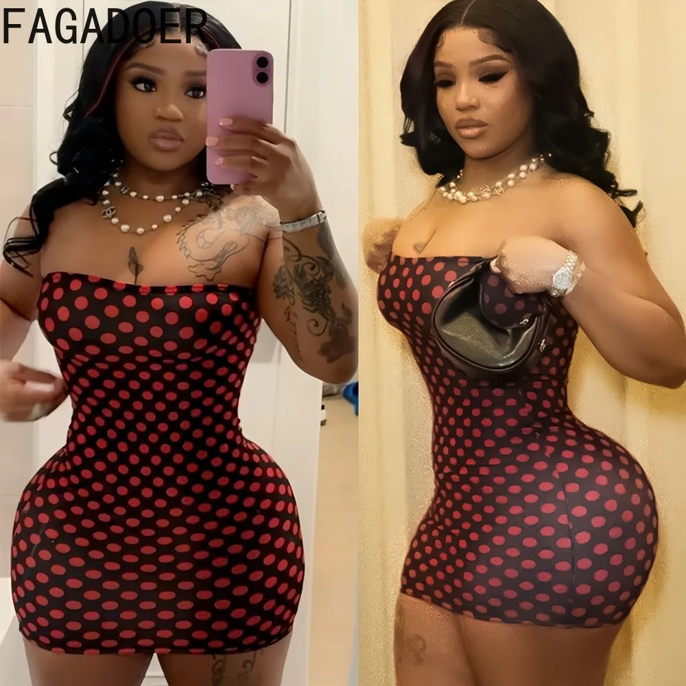 

FAGADOER Spring Summer New Fashion Bodycon Dresses Woman Polka Dot Print Sleeveless Backless Dress Female Streetwear Vestidos