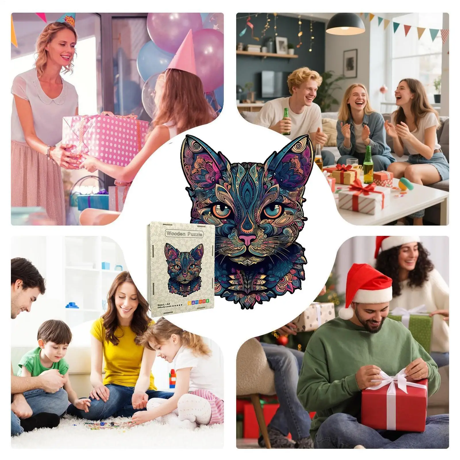 Деревянный пазл с изображением кота, игрушка-головоломка в форме животного, интересный красочный деревянный пазл с котом для взрослых, детей, мальчиков и девочек, семья