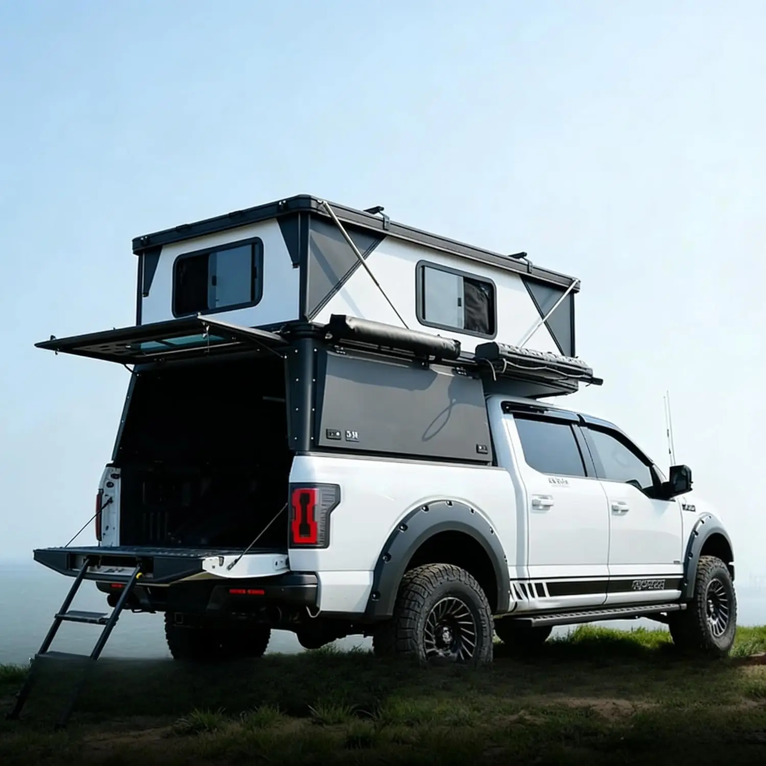2-3 Person Waterproof Hard Top Canopy Tent - Aluminum Foldable Rooftop Tent for Pickup Truck Off-Road Camper Car