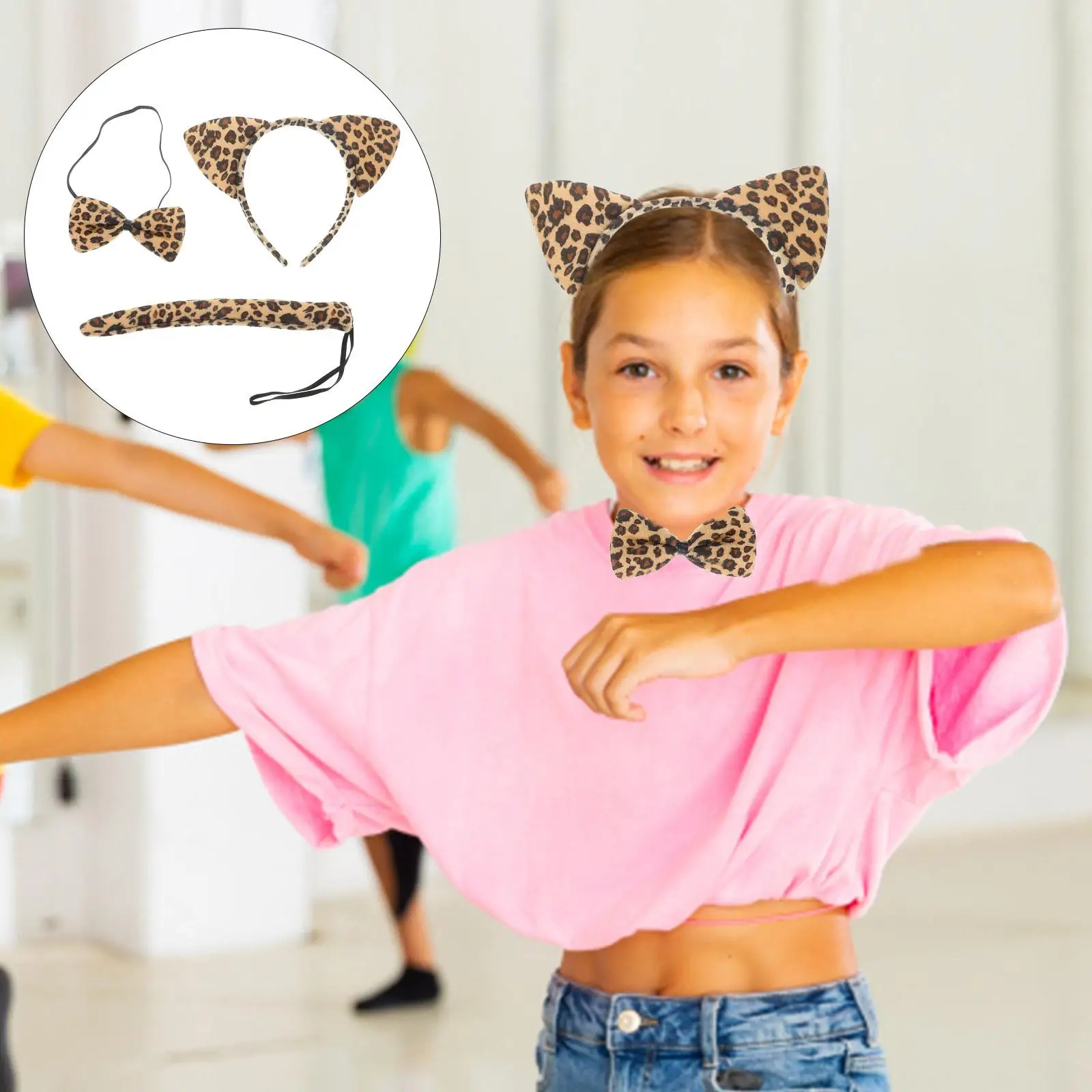   3 pièces oreilles queue nœud papillon chat bandeau fille cheveux accessoires Costume pour filles enfant