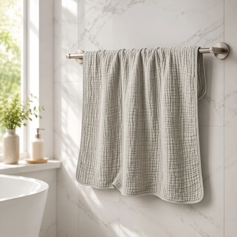 Grey Muslin Blanket 6 Layers Gauze 100% Cotton Skin-friendly Breathable Cotton Throw Gauze Bath Towel for Adult Kids 130*150cm