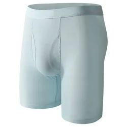 Moda homem respirável longo perna boxer shorts esportes sexy elástico dos homens calcinha cueca masculino meados da cintura sem costura alongar calças curtas