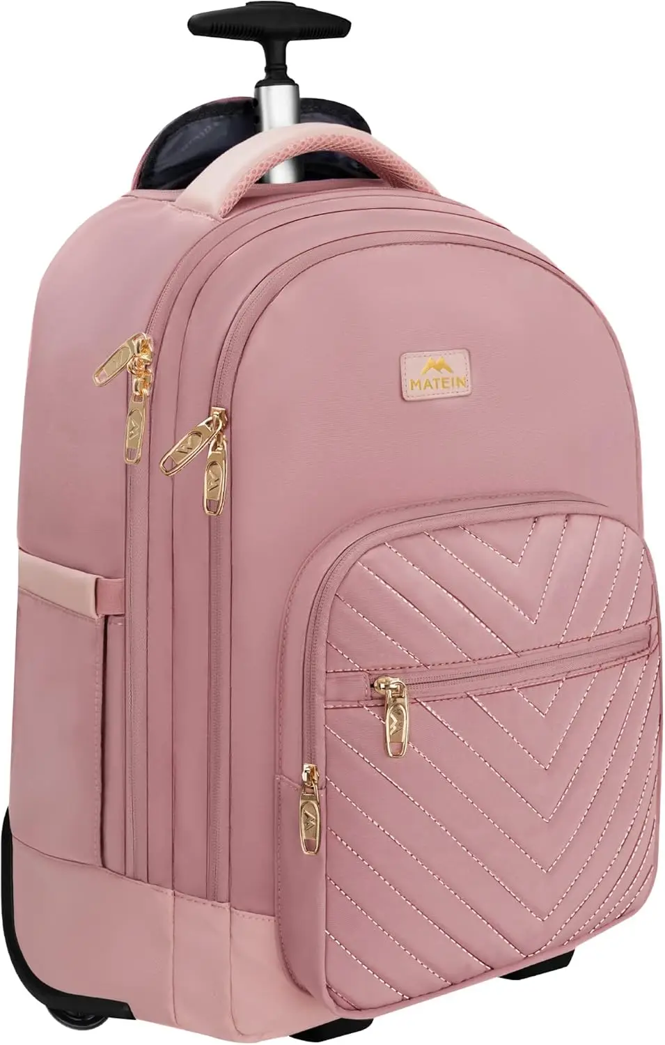 

17 Inch Rolling Backpack for Women, Travel Laptop Bag with Wheels, Carry On Business Luggage, Waterproof Trolley Backpack, Pink