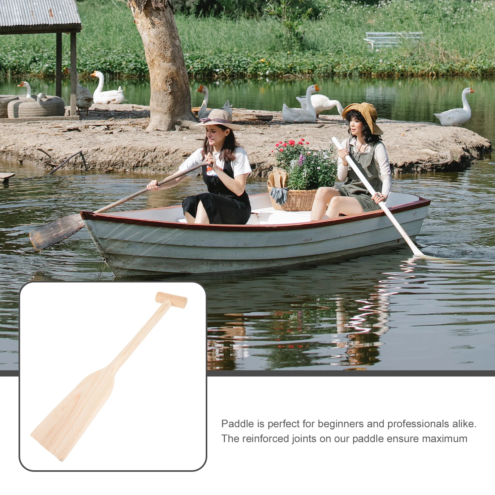 

Ergonomic Wooden Paddle Sturdy Reinforced Joints Lightweight Canoe Oar For Boating Outdoor Drifting Kayak Sport