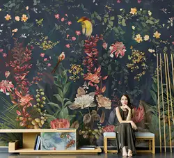 custom American flowers and birds 3d wallpaper beautiful flowers flowers forest mural living room TV background papel de parede