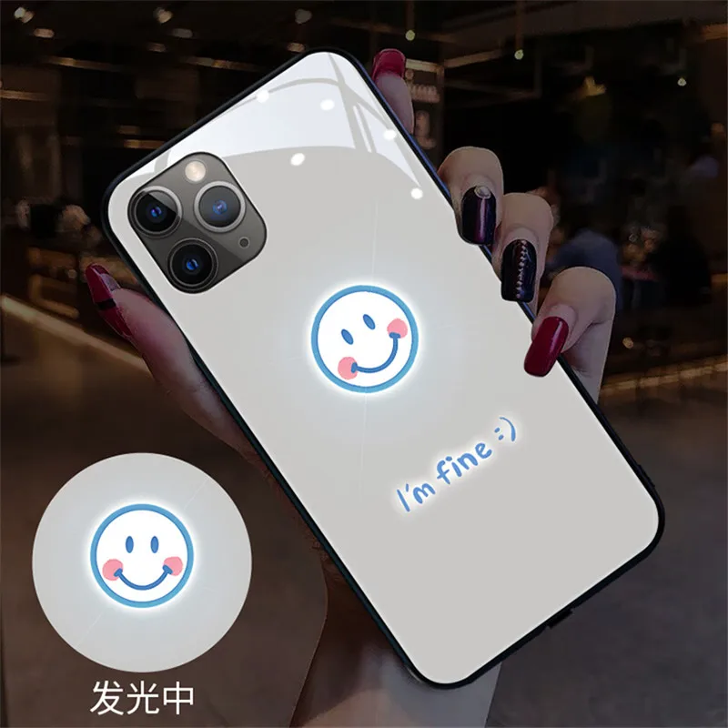 Tempered Glass Flash LED Case For iPhone 11 12 13 14 15 16 17 Pro Max 14 15 Plus X Xr Case Luminous 12 13 Mini 17 Air Cover