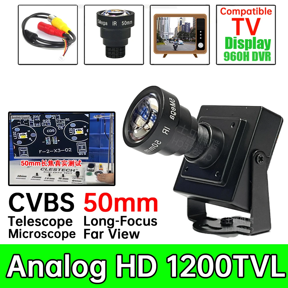 

50mm Mini CCTV Camera - 6° Super Remote Detection 1200TVL HD Analog CVBS Metal Security for Car Overtaking Person Monitor DIY