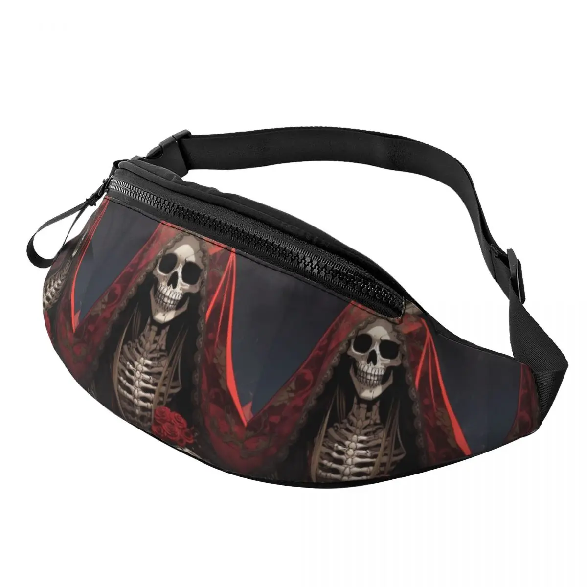Santa Muerte Saint Death Goth Mexican Muertos Skull Waist Bag for Women Men Crossbody Fanny Pack Running Phone Money Pouch