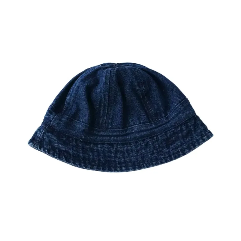 

Cloth Washed Denim Bucket Hat Korean Style Solid Color Baby Sun Hat Windproof sun protection Children Fisherman Cap
