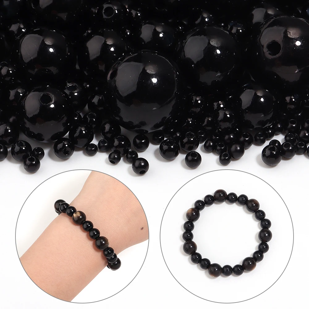 10-1000pcs/lot ABS Imitation Pearl Beads With Hole Black Pearls Loose Beads For Jewelry Making DIY Necklace Bracelet Supplies