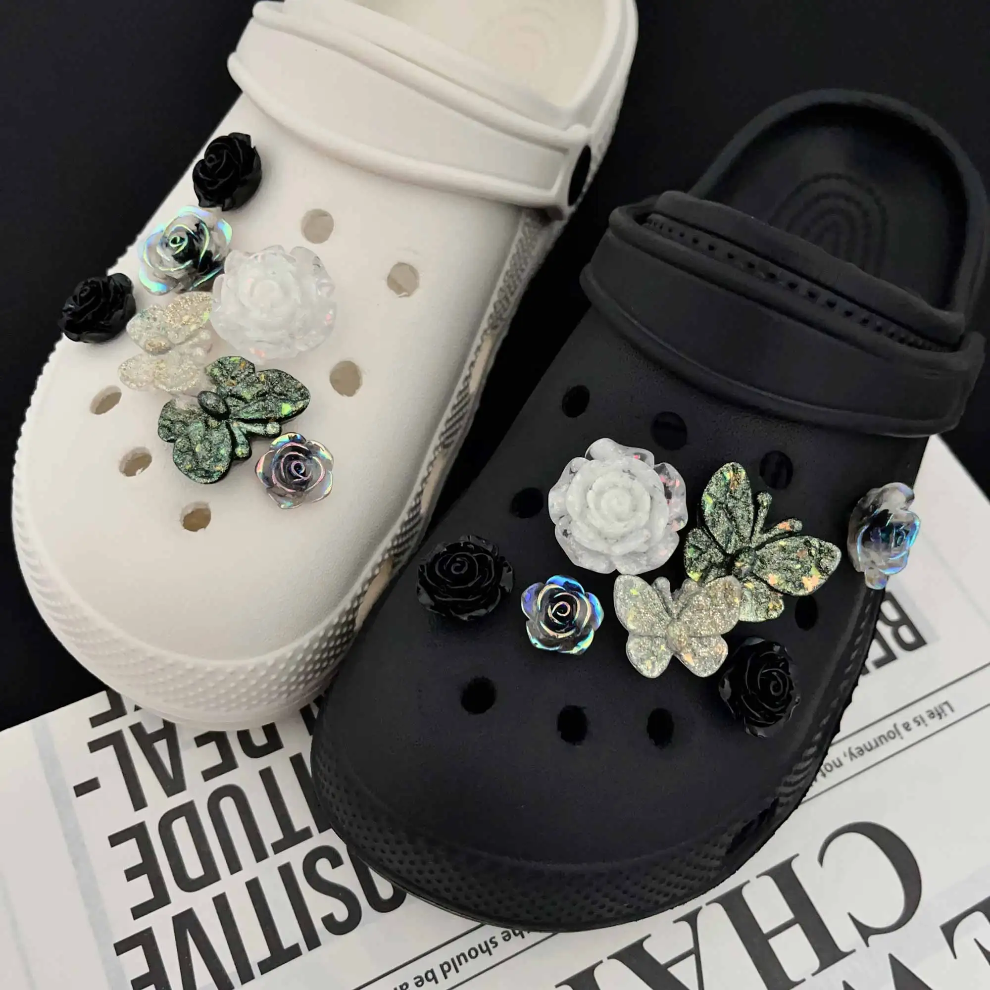 

Retro Butterfly Rose Forest Princess Set Shoe Charms for Crocs Decorations Slipper Accessories Clogs Pins Garden Sandals Gift