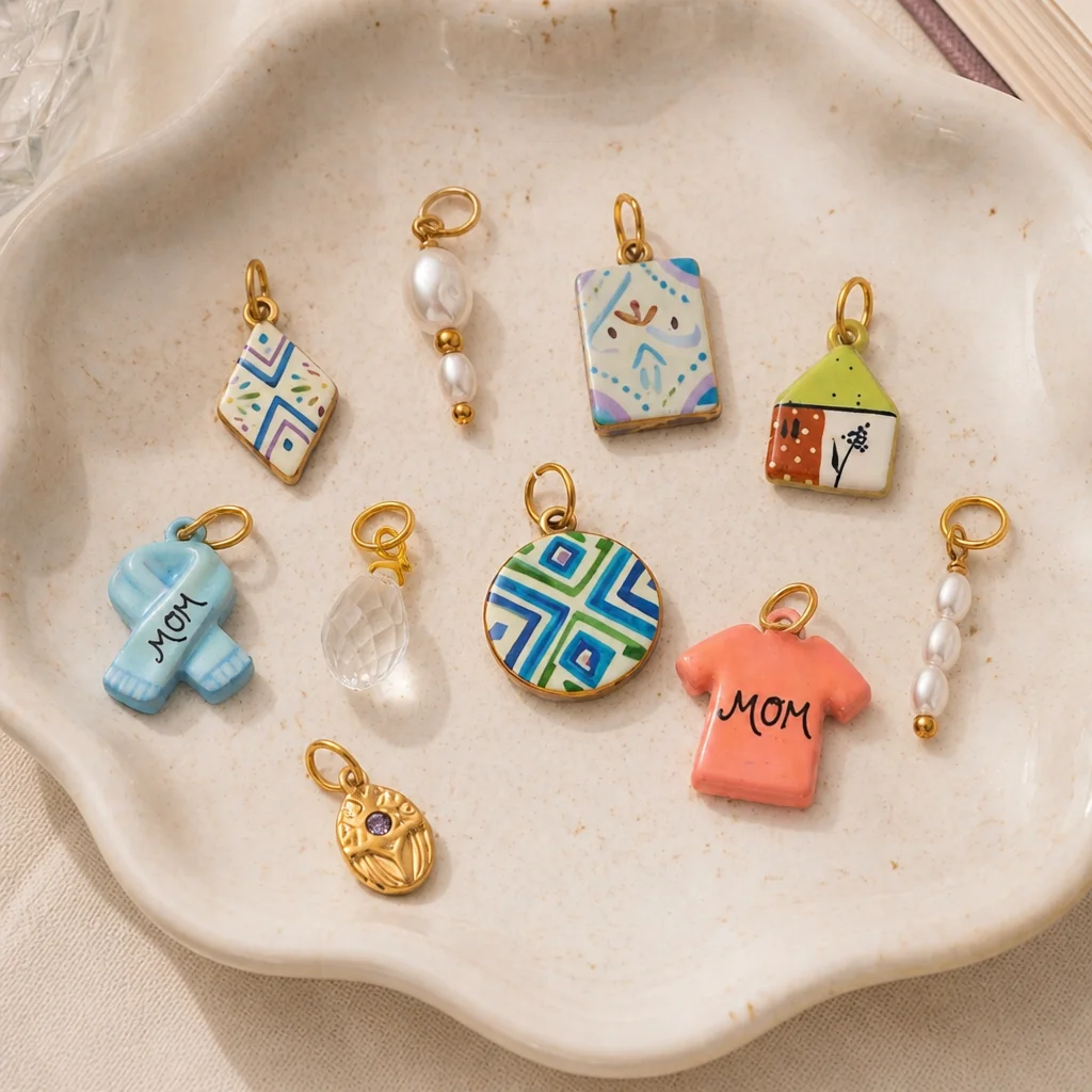 Neue einfache und farbenfrohe Blumenkorb-Geschenkhaus-Anhänger aus Edelstahl zum Selbermachen für Schmuck. – Detail 3