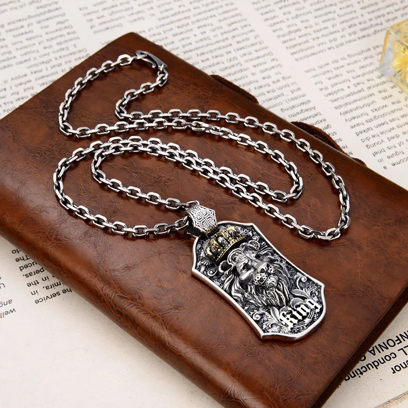 

New Real Pure S925 Sterling Silver Lion King Man Pendant Necklace Retro Personality Trend Punk Style Domineering Jewelry