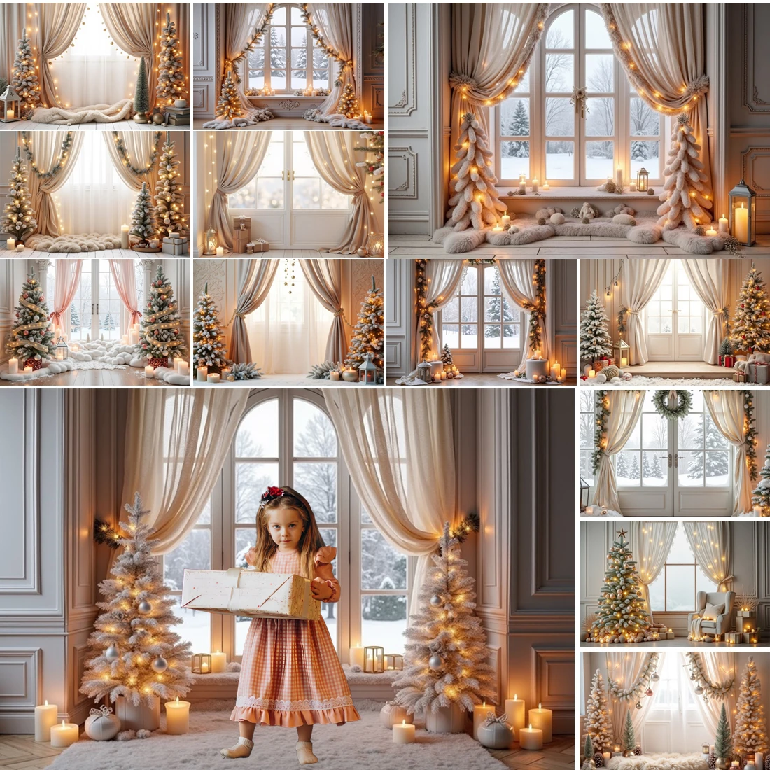 

MOON.QG New Year Christmas Backdrop Studio Window Forest Glitter Light Backgrounds For Photographs Photozone Portrait Birthday