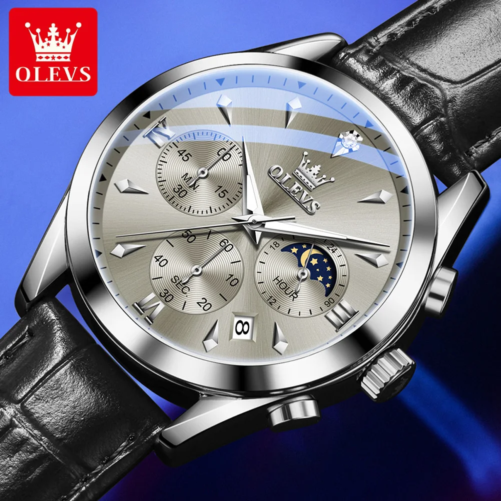 OLEVS 3609 Men Watch High Quality Original Moon Phase Timing Watch Waterproof Luminous Watch Luxury Brand Quartz Men Watch Reloj