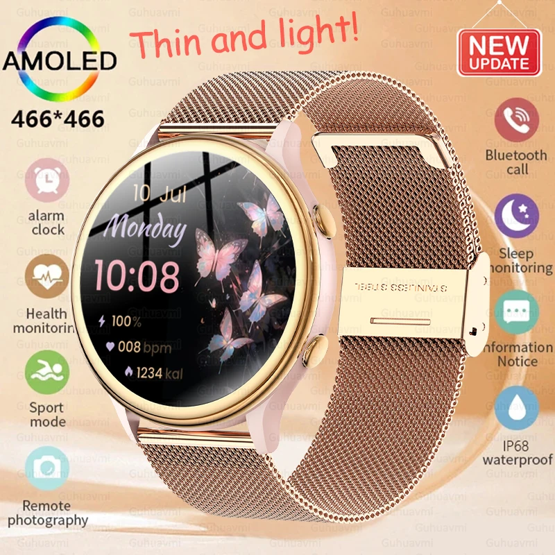 Novo amoled relógio inteligente feminino mostradores personalizados relógio bluetooth chamada controle de voz à prova dwaterproof água smartwatch mulher para huawei xiaomi