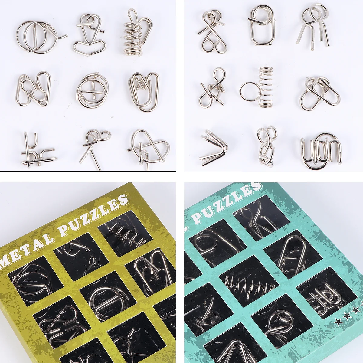 18pcs Nine Linked Rings Puzzle Chinese Metal Brain Teaser Set For Kids Adults Iq Game Ring Puzzle Set 2 Styles Green Blue