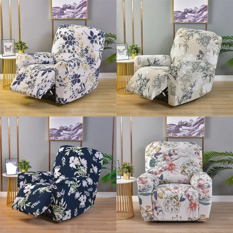 1 Seater Floral Pinted Recliner Chair Cover Elastic Lazy Boy Relax Reclining Sofa Covers Stretch Spandex Armchair Slipcovers