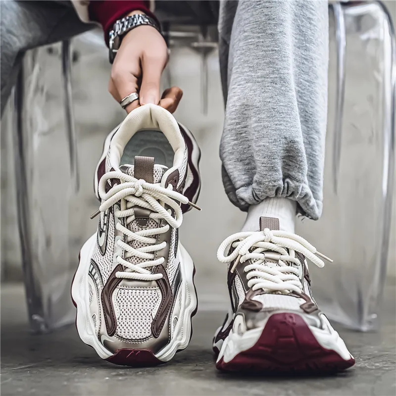 

Casual Sporty Dad Shoes for Men Thick Bottom Anti-Slip Unique Design Running Leisure Trendy Shoes Comfortable Breathable Mois...
