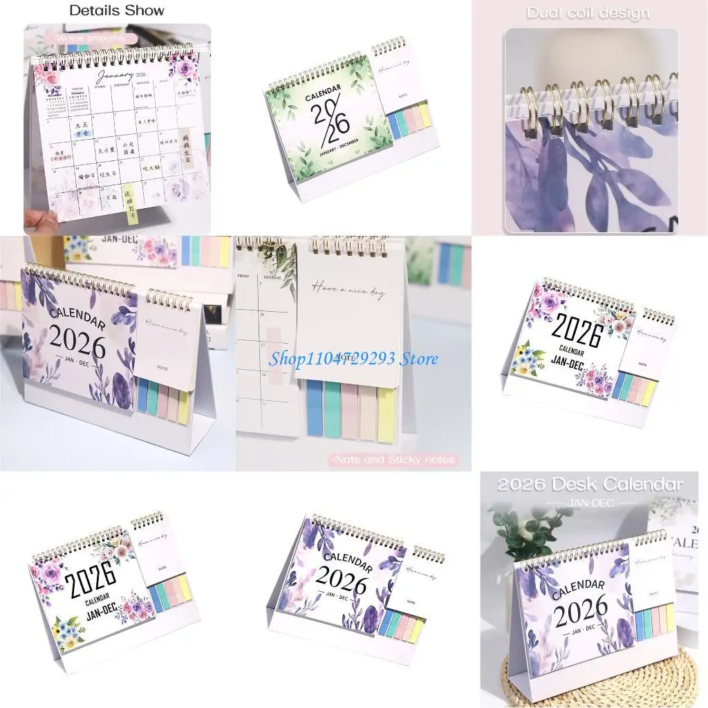 

Настольный календарь Y2GD на 2026 год с наклейкой в ​​двухспиральном переплете, 12-месячный выпуск с января по декабрь