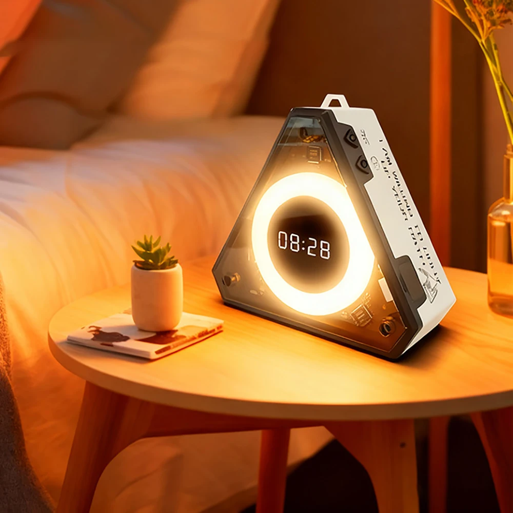 Desktop clock, ambient light, bedside small night light, mecha style desktop decoration