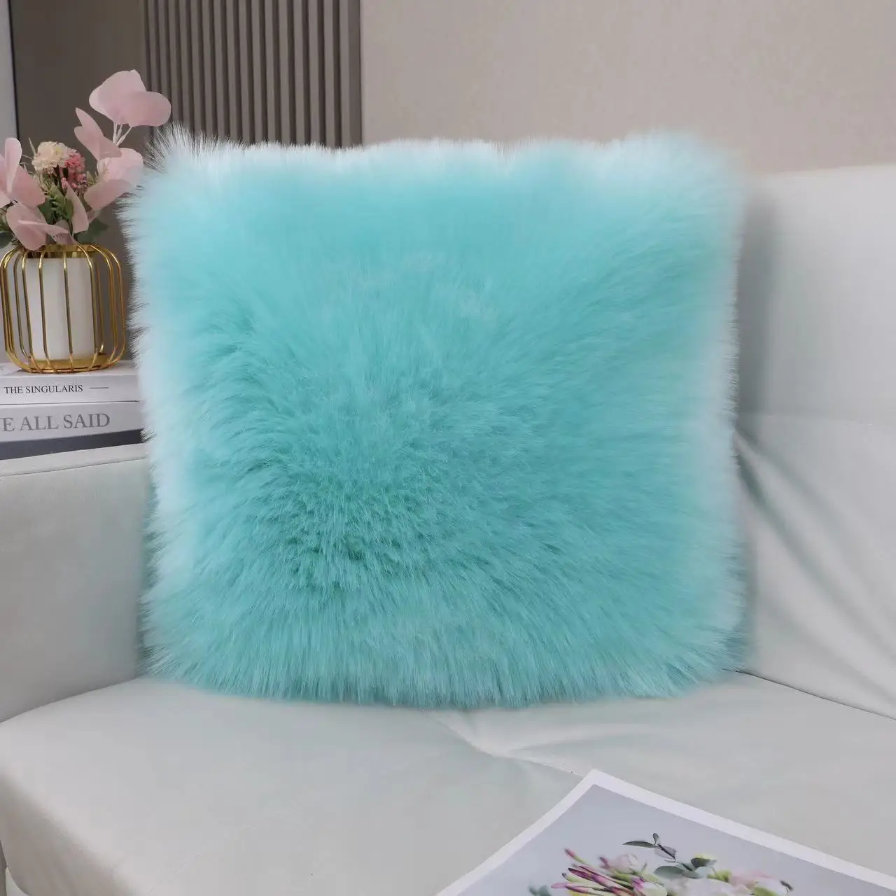 Super Soft Throw Pillows Plush Square Faux Fur Cushion Throw Pillow Rabbit Fur Cushion Luxury Warm Pillowcase Home Decors