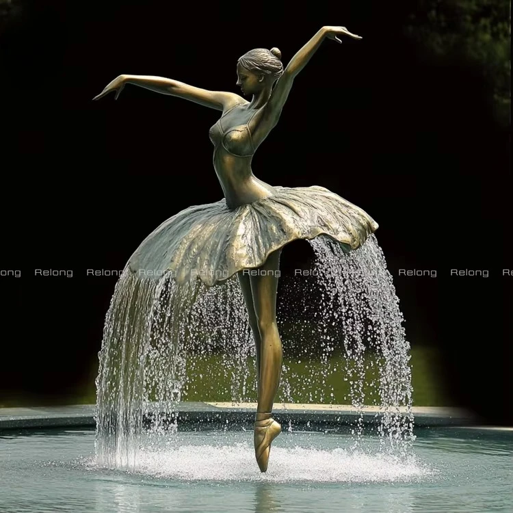 Garden Decoration Metal Statue Bronze Dancing Ballerina Water Fountain for Sale