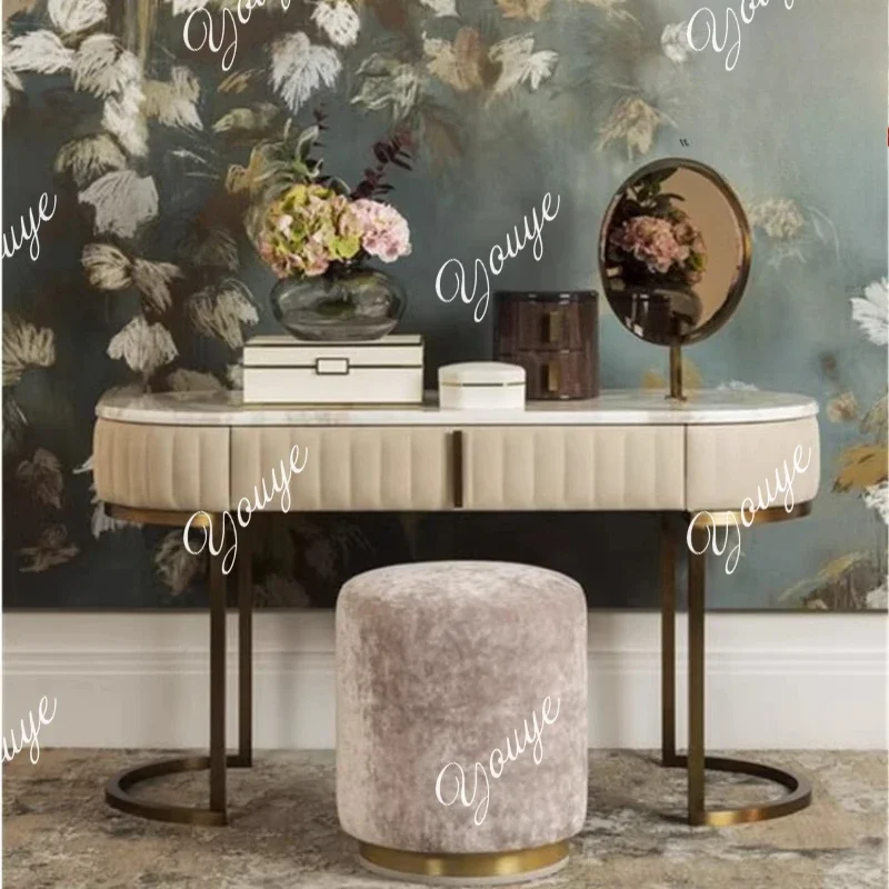 -style Light Luxury Post-modern Marble Stainless Steel Soft Bag Entrance Table Nordic Small Apartment Makeup Table Customization