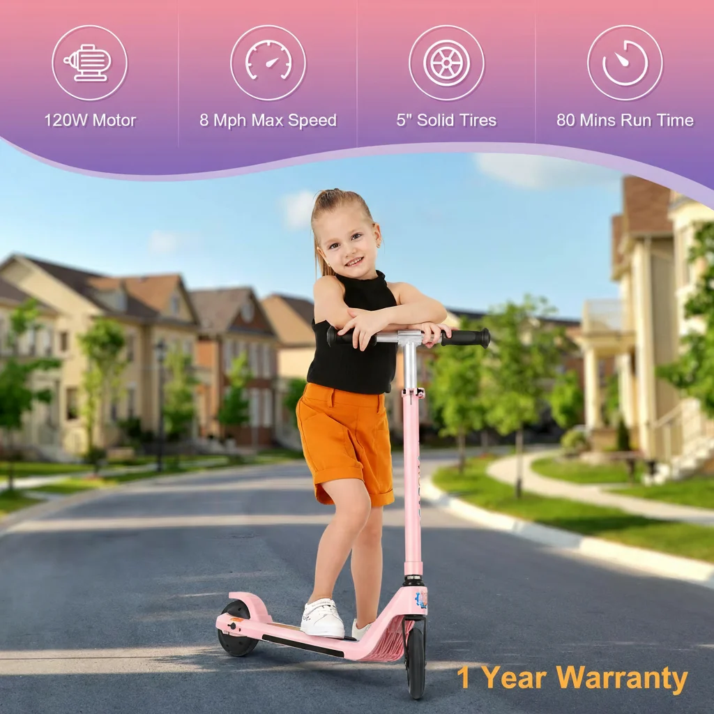 سكوتر كهربائي ماكس 6 ميلا في الساعة قوة 120 وات محرك خلفي للأطفال من سن 6 إلى 12 سنة سكوتر إلكتروني للتنقل مع ارتفاع قابل للتعديل وإضاءة سطح السفينة #4