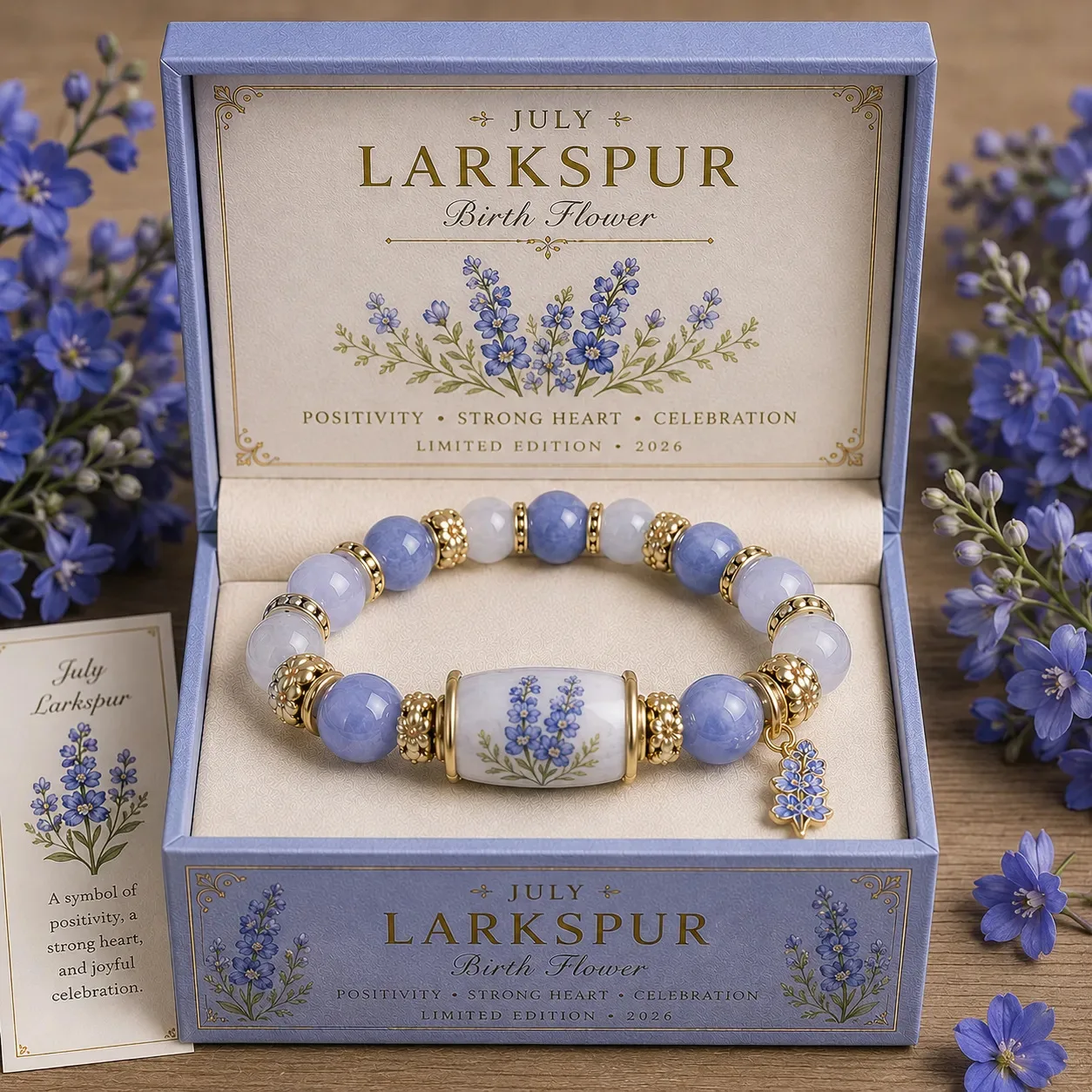 12-Month Birth Flower Beaded Bracelet, Elastic Bracelet with Flower Pendant, Gift Box Included, Birthday Commemorative Jewelry