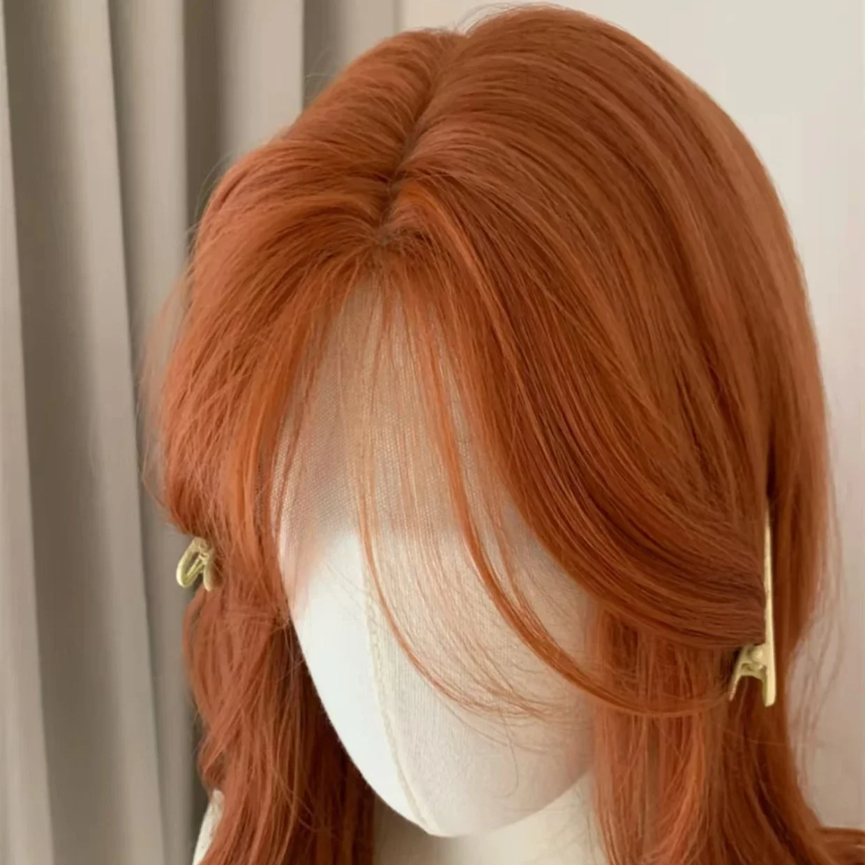 Peluca naranja Ashely para mujer, pelo largo rizado con onda grande frontal de encaje para Cosplay, uso diario, pelucas de Halloween de Color