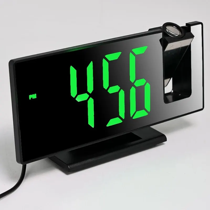 Luminous Silent Multi-function Projection Alarm Clock with Large LED Screen - Perfect for Home and Office Use