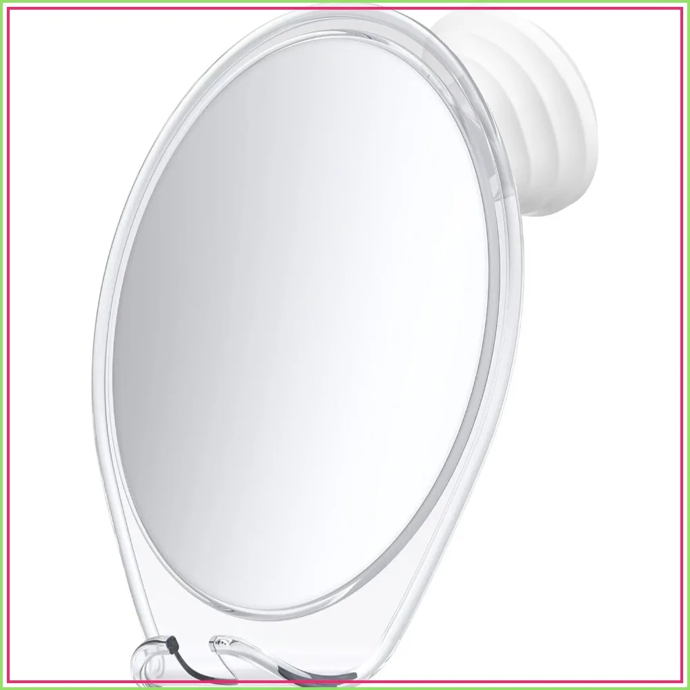 

Fogless Shower Mirror with Suction Mount & Swivel – Anti-Fog Acrylic, Built-in Razor Holder, Easy Install, White