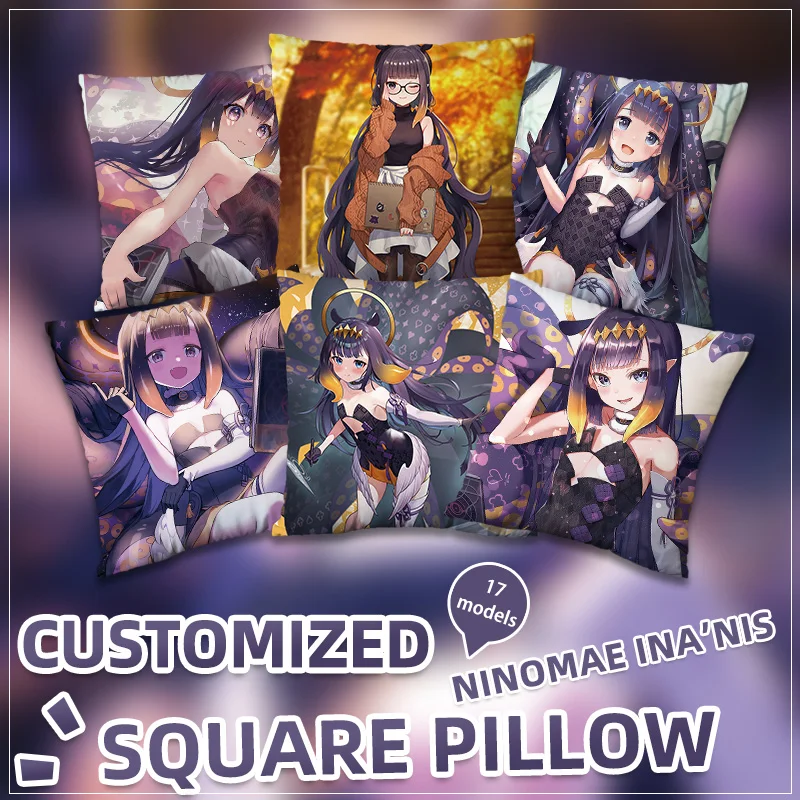 Anime Square Pillow Vtuber Cosplay Plush Toy Ninomae Ina’nis Pillows Living Room Home Sofa Decors 45*45 CM