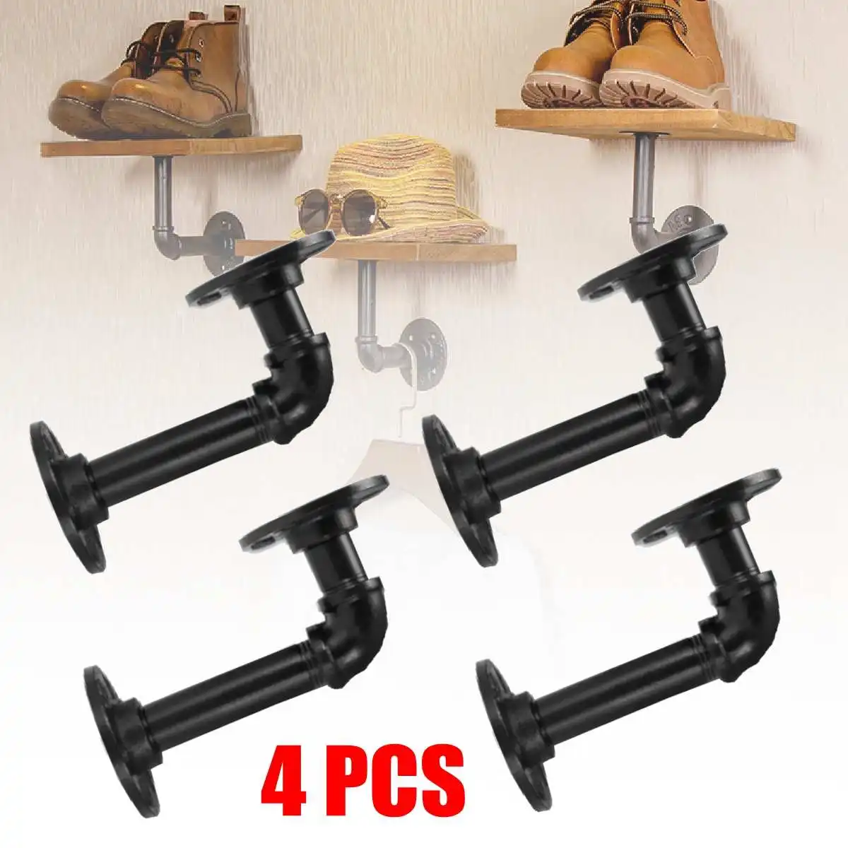 4pcs 15X8cm Pipe Shelf Bracket Iron Industrial Pipe Shelf Bracket Mounting Bracket Holder Storage Holders Racks Home