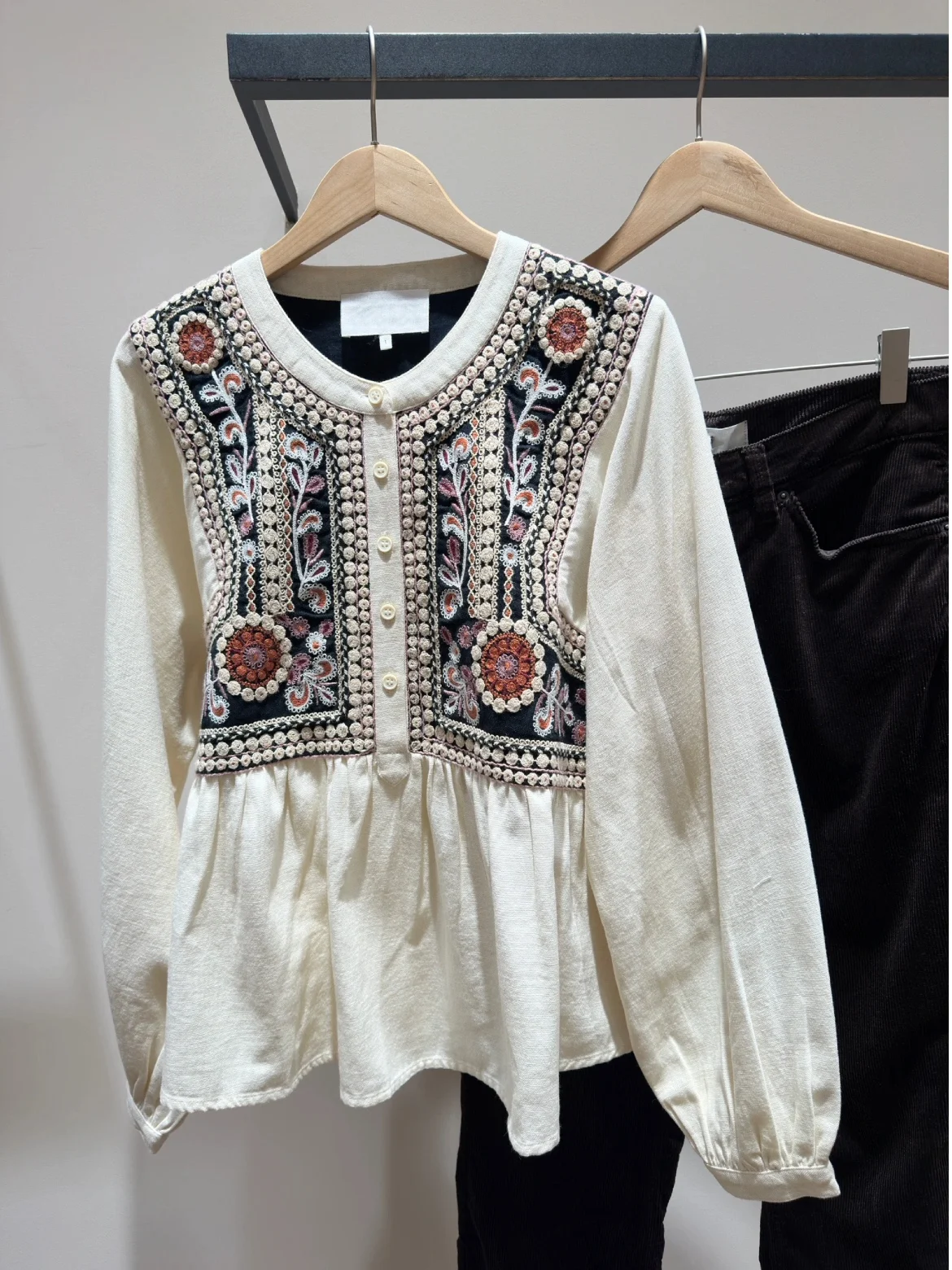 

Тяжелая вышивка, круглая Ne Long Sve irt, этнический Sle, с цветочным узором, хлопковая повседневная женская коллекция irt, осенне-зимняя коллекция