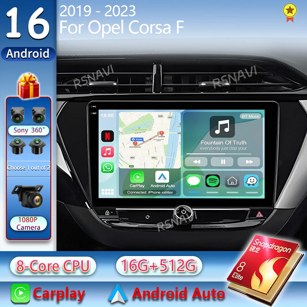 Android 16 Car Radio For Opel Corsa F 2019 - 2023 2K QLED Android Multimedia Video Player Stereo GPS CarPlay 4G Head Unit